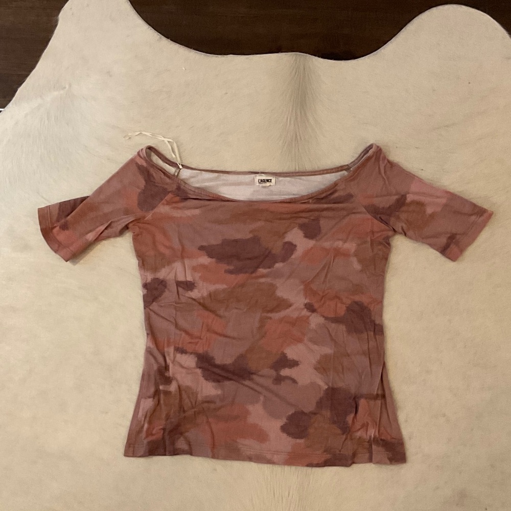 L'AGENCE Pink Camo Off-Shoulder Blouse